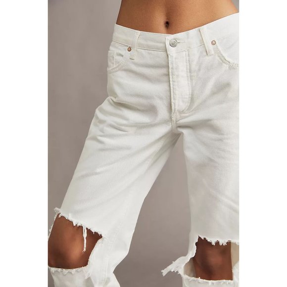 NWOT Free People Maggie Mid-Rise Straight-Leg Jeans / Optic White - Picture 3 of 12